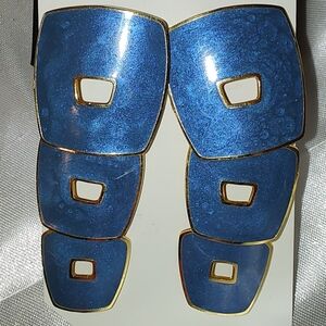Edgar Berebi Blue Enamel and Gold Tone 3 In Vintage Geometric Earrings